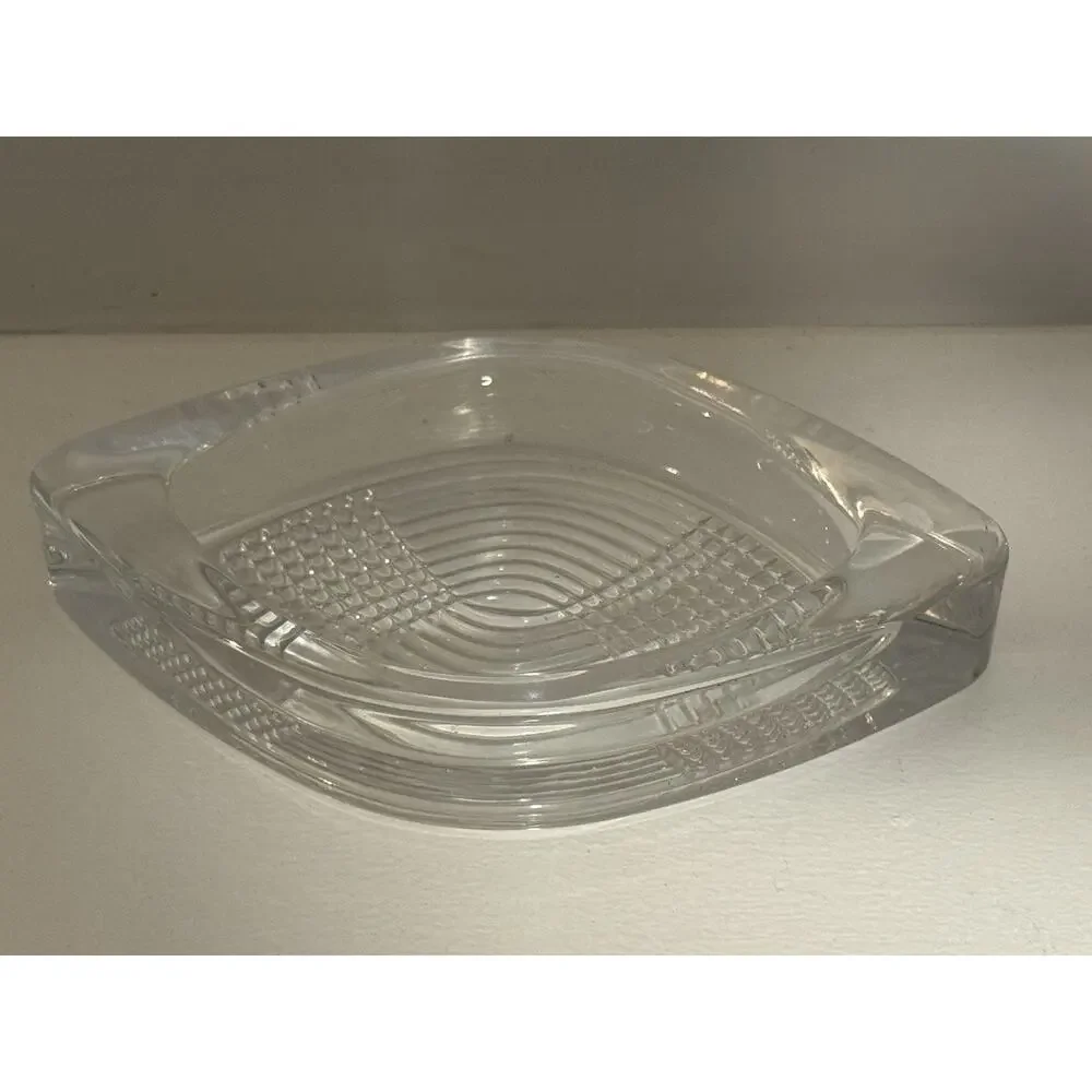Vintage Art Deco Clear Thick Solid Glass Trinket Dish Ashtray
